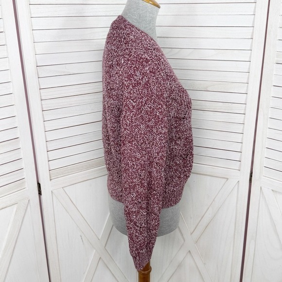 Old Navy Marled‎ Pointelle Knit V Neck Crop Cardigan Sweater Burgundy Red Small - Picture 4 of 14